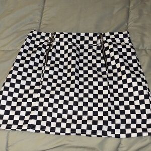 Chic Black and White Checkered A-Line Skirt